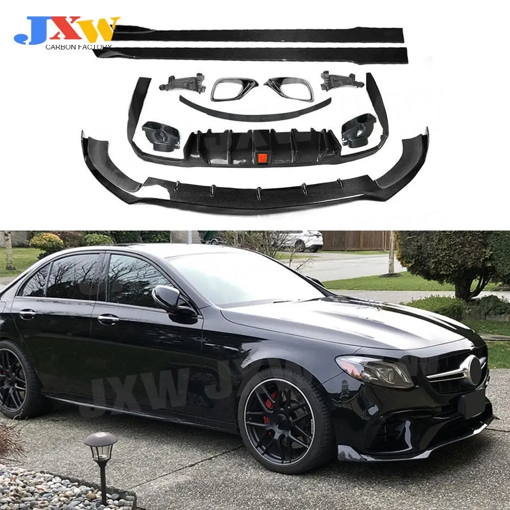 

Rear Diffuser With Exhaust Front Lip Bumper Side Skirts Rear Wing Support Brackets For Benz W213 E63 AMG 2017+Rear Spoiler