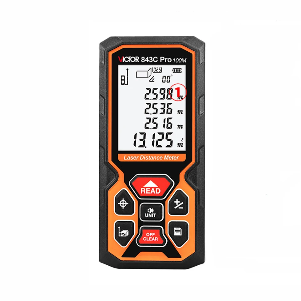 vic tor 843 la ser Distance Meter 50m 70m 100m With Tape Measure and Cross Line 3-in-1 With Voice Broadcasting and USB Charging