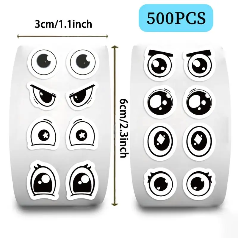 #500Pcs Cute Cartoon Eye Stickers Roll Assorted Expression Decals For DIY Craft, Classroom School Teacher Stationery Book Decor