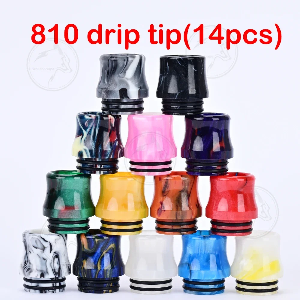 14pcs wolfcoolvape Drip Tips 810 drip tip vape mouthpiece random color resin material tips for Vapes Tanks rda rta rda