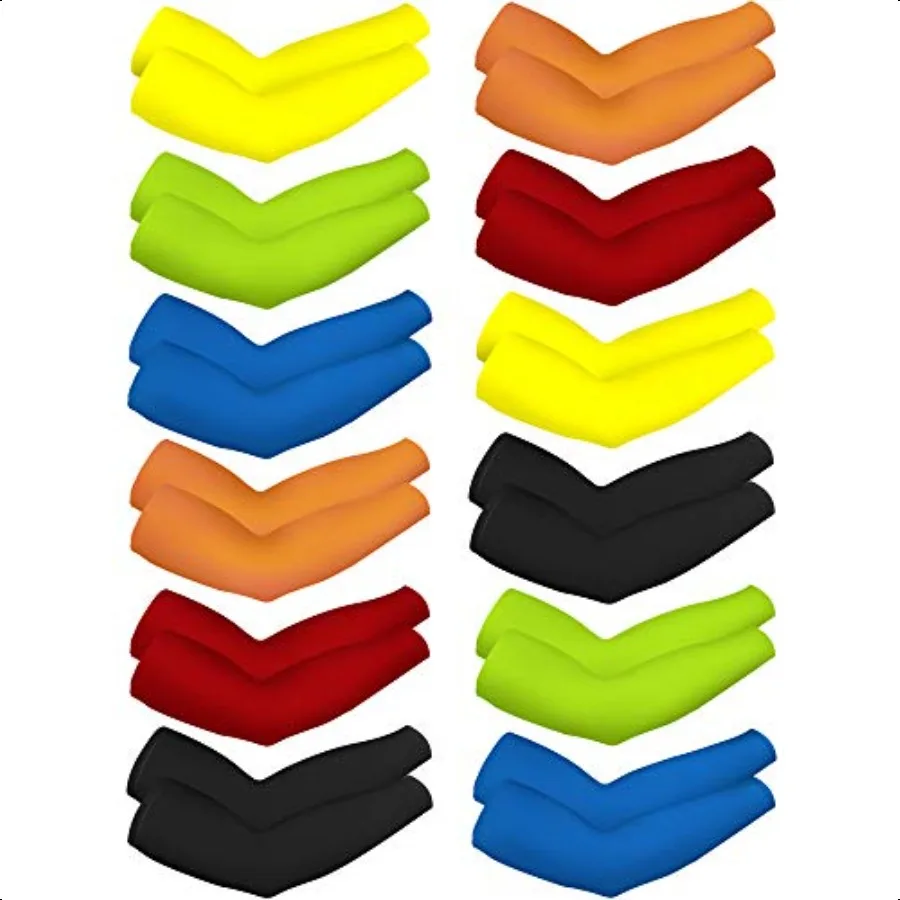 

12 Pairs UV Sun Protection Arm Sleeves for Men Women Neon Comprion Sun Sleeves for Sports Workouts Tattoo Cover up