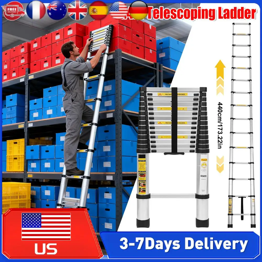 

4.4m AntiSlip Telescoping Ladder 2Triangle Stabilizer Thickened Portable Folding Single Ladder for Telecommunication Engineering