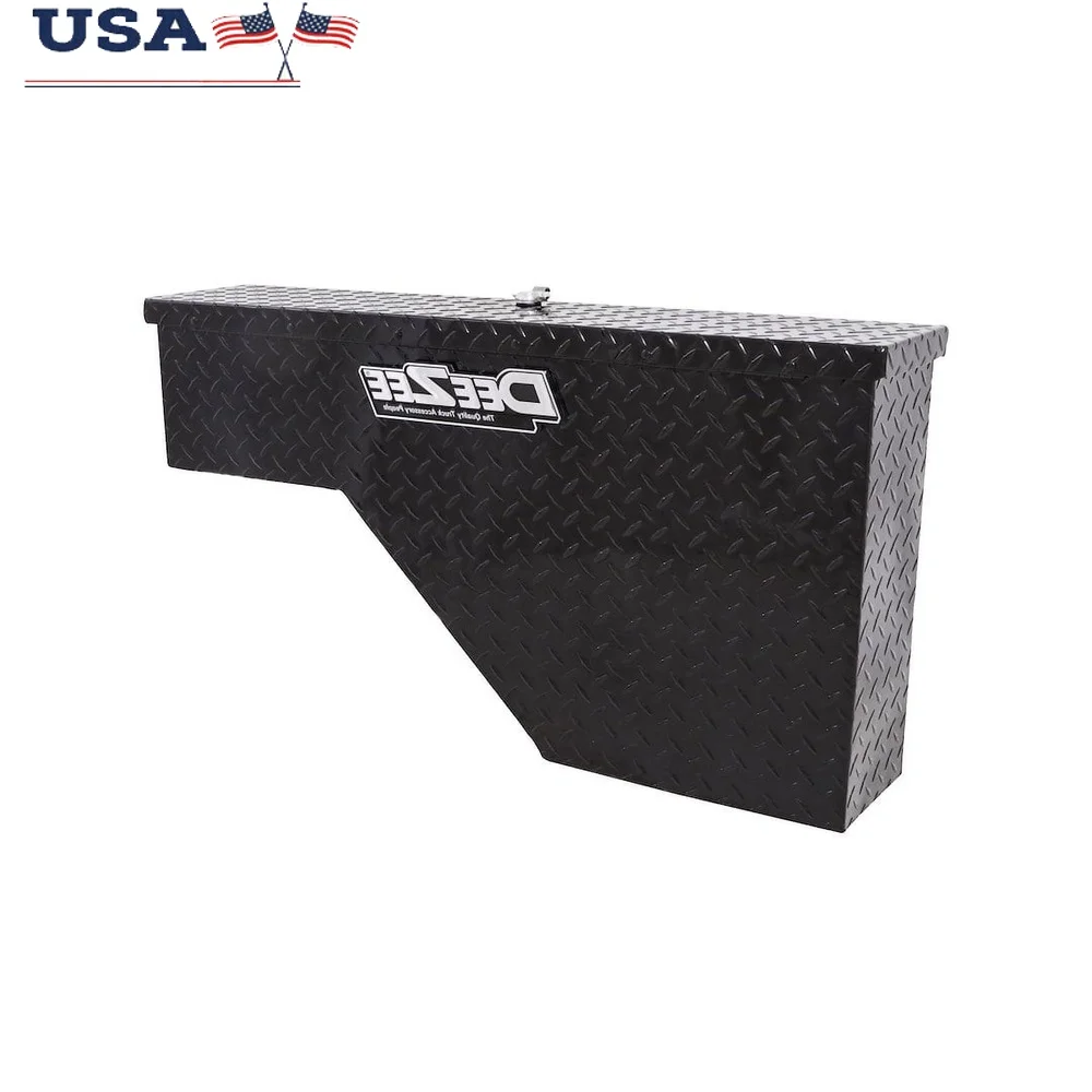 

DZ94B Wheel Well Aluminum Tool Box Lockable Storage Fits Pickups 1975-2018 Durable Brite-Tread Black Powder Coat Anti-Rust