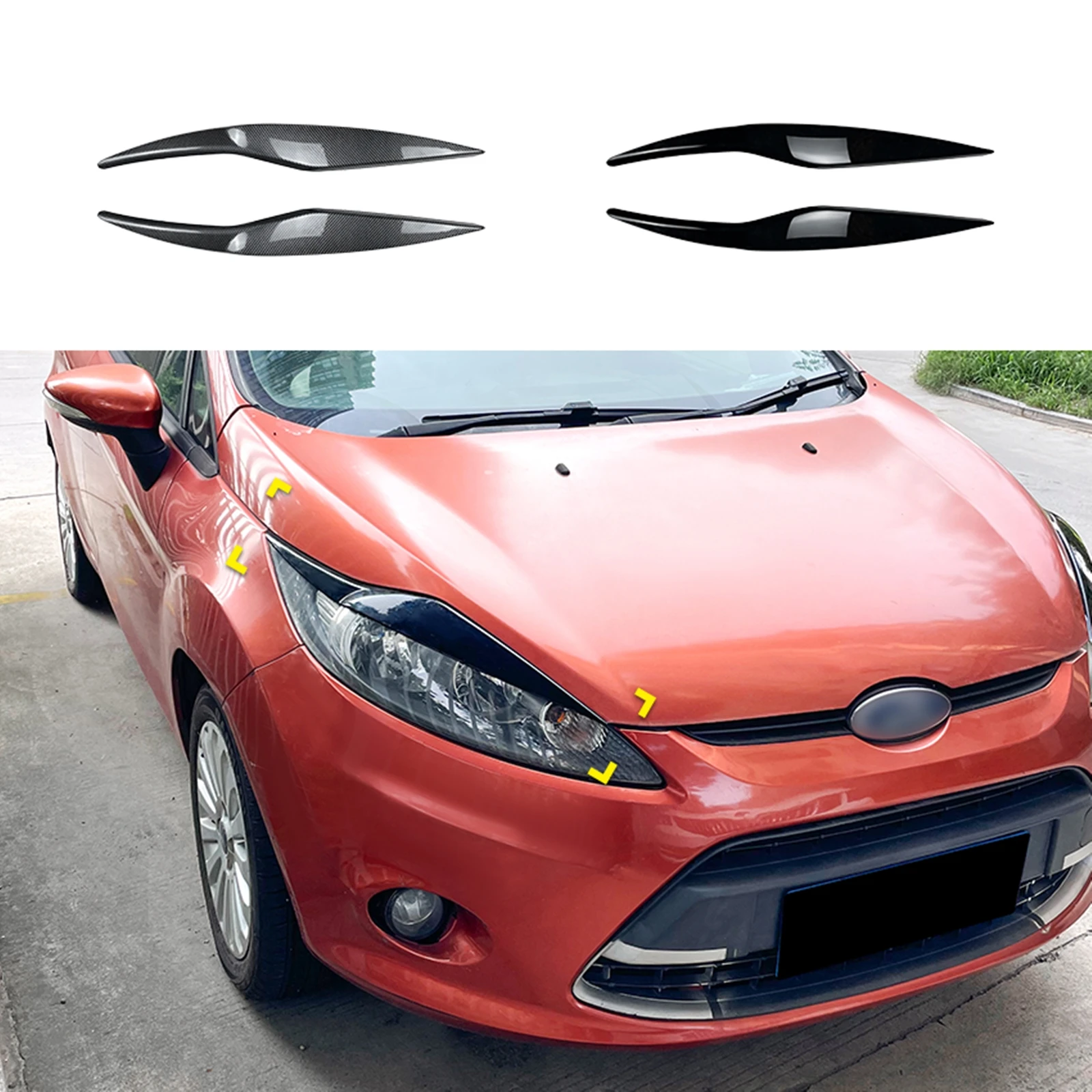 

Headlight Eyebrow Trim For Ford Fiesta MK6 2008-2012 Headlamp Eyelid Carbon Fiber Look/Gloss Black Head Light Lamp Cover Brow