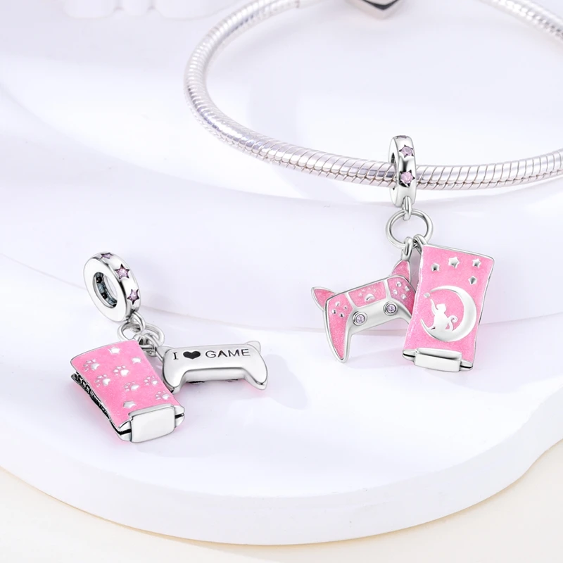 Charms Silver 925 Pink Game Console Controller Pendants Fit Charms Plata 925 Original Bracelet Beads Women Jewellery Making Diy