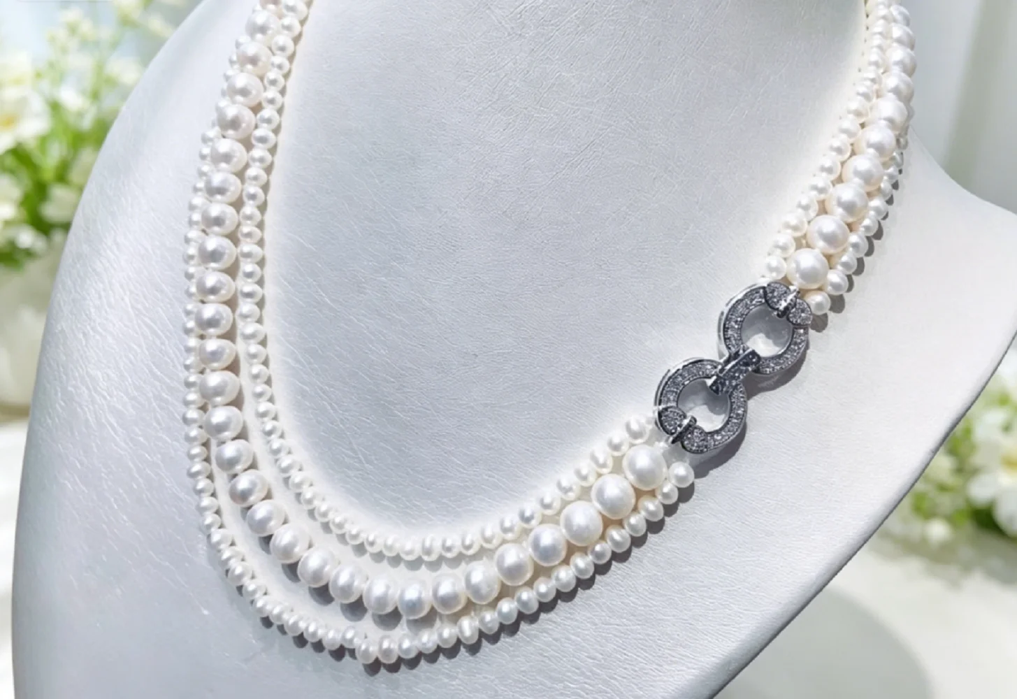 3 rows/necklace AAAA4-8mm natural Japanese white pearl necklace 16-17-18in/925s - supports customized sizes