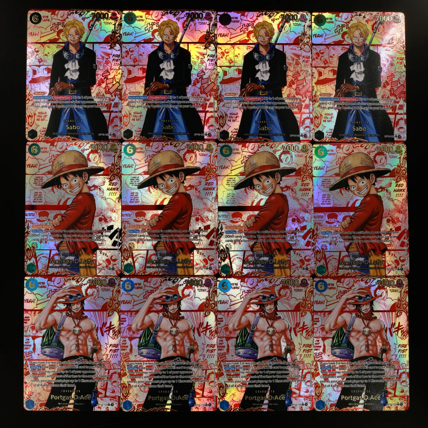 OP13 Red Manga Card One Piece TCG OPCG English 3 Brother Red Manga Ace Sabo Luffy Textured Foil Card with Hot Stamping Process