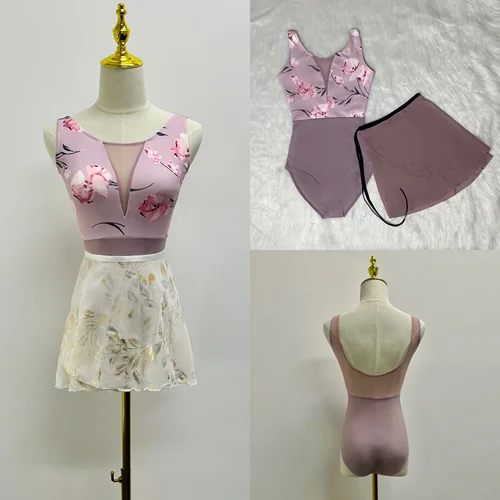 Imagen 1 del producto Leotardo de Ballet de práctica diaria para mujer, ropa de baile de gimnasia con estampado avanzado, leotardo de Ballet profesional para adultos