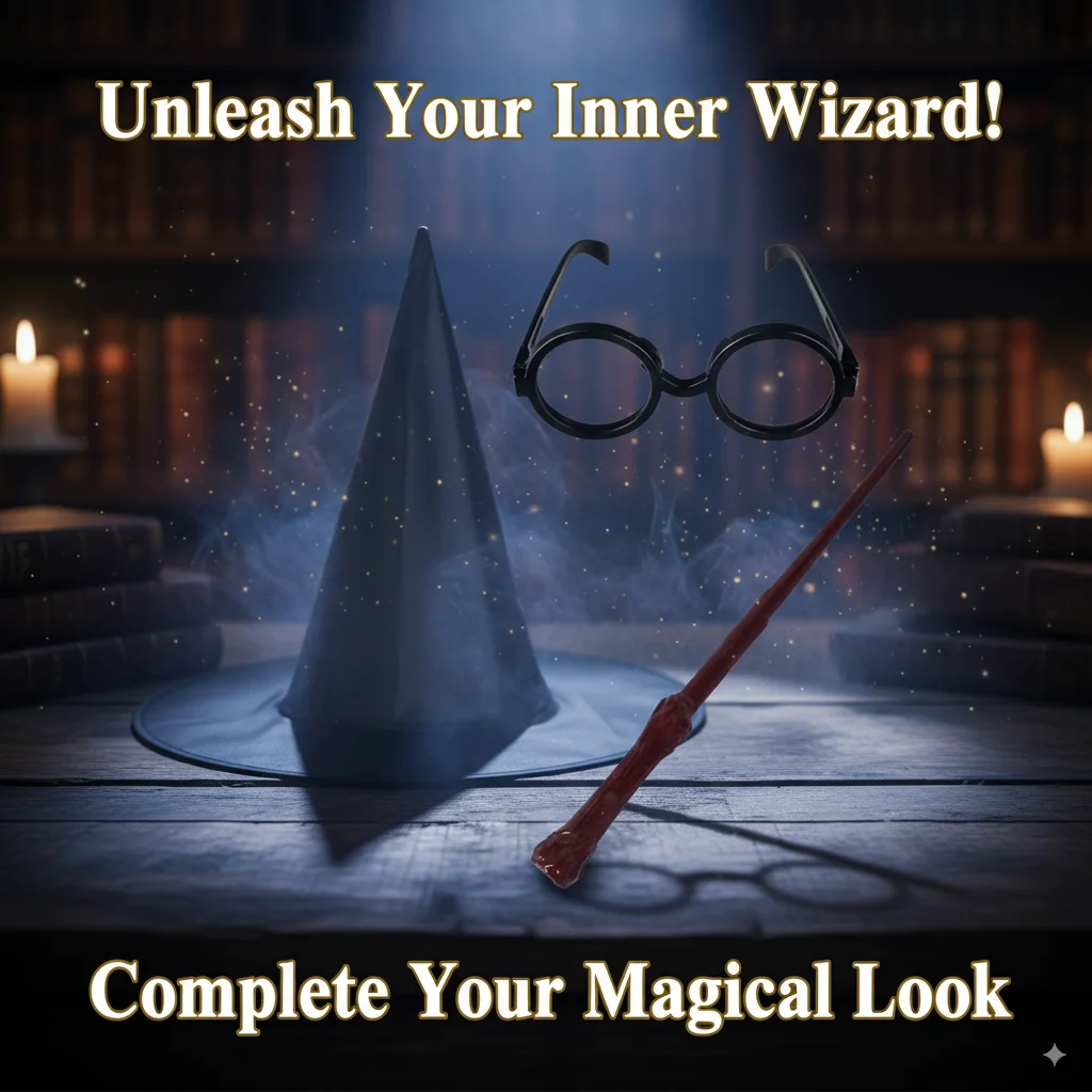 

Wizard Cosplay Set Magic Wand Glasses Hat Halloween Costume Accessories Kids Birthday Party Role Play Dress Up Gift for Children