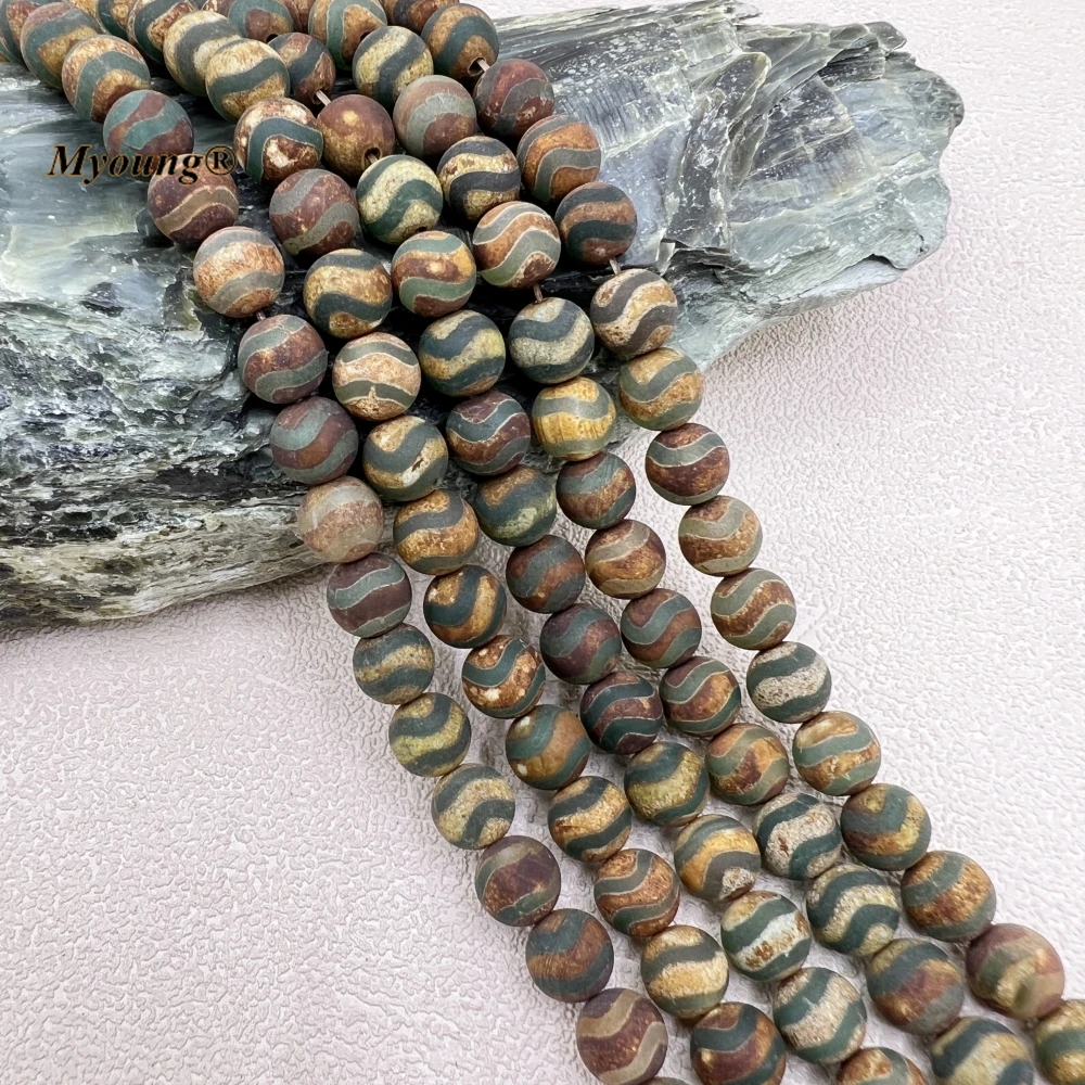 5Strands Wavy Grain Antique Tribal Ethnic Agat Stone Beads Tibet Dzi Agates Round Loose Beads