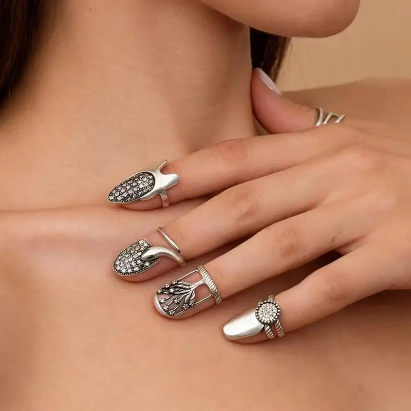 Bohemian-Stil Schlangen-Nagelringe für Frauen Vintage Lebensbaum Verstellbarer Öffnungsring Party-Schmuck-Accessoire Nagelkunst-Dekoration – Detail 9
