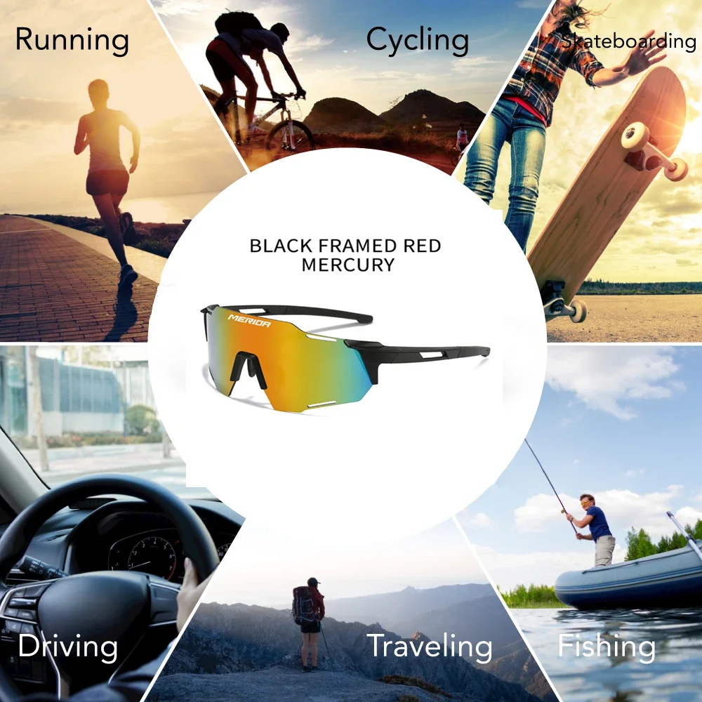 نظارات شمسية MERIDA.Unisex UV400 مناسبة للجري والمشي لمسافات طويلة ونظارات الدراجات بتصميم مقاوم للرياح والنظارات الخارجية