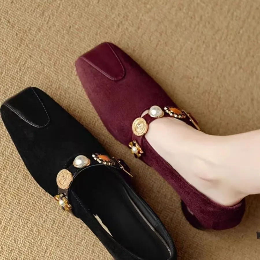 Chaussures d'extérieur à talons bas et bouche peu profonde pour femmes, bout rond, visage doux, rétro, résistantes à l'usure, nouvelle collection printemps et automne 2025