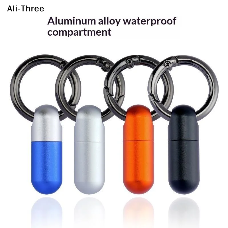 1Pcs Aluminum Alloy Waterproof Bunker Portable Small Pill Box Sealed Keyring Mini Carry-on First Aid Pill Bottle