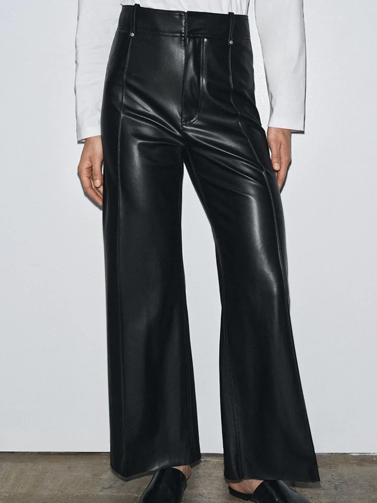 Women's Cus-Made Leather Effect Loose Pants Sweet Faionable New Arrival Autumn 2025 Ethnic Stage Clothing