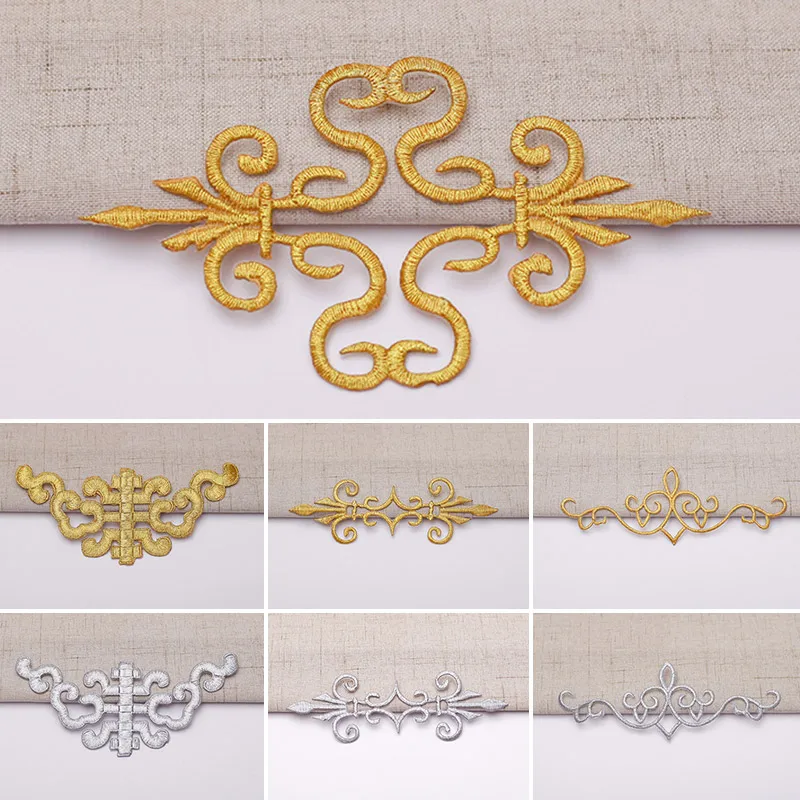 1pc Gold Silver Color Iron On Appliques Embroidered Patches Lace Fabric Decoration Vintage Dress Costumes Diy Trims