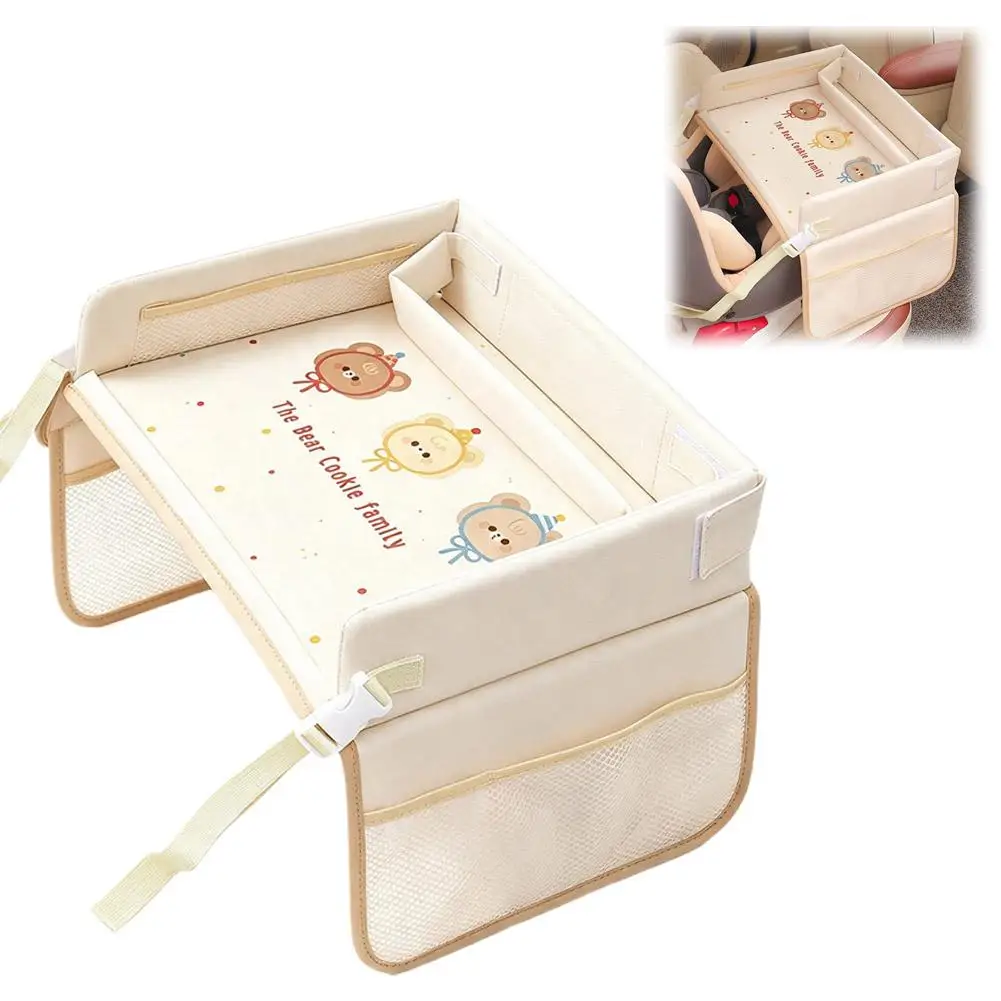 Kindersitz-Ablage Wasserdichter Reise-Spieltisch für Kindersicherheitssitz mit Cartoon-Motiven und mehreren Taschen für die Rücksitzaktivitäten – Detail 2