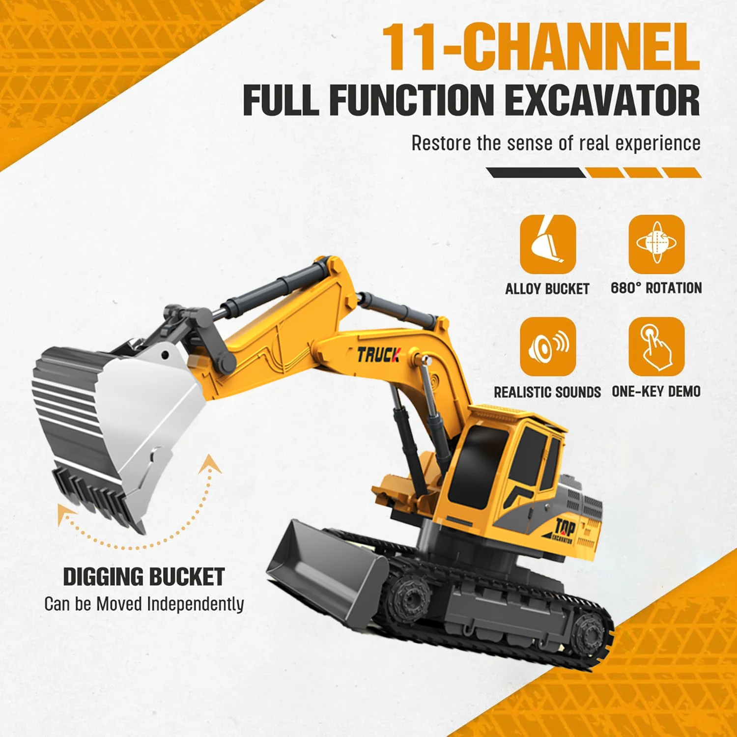 A 9-channel, fully functional engineering toy—equipped with lights and sound effects, and 360° rotation.