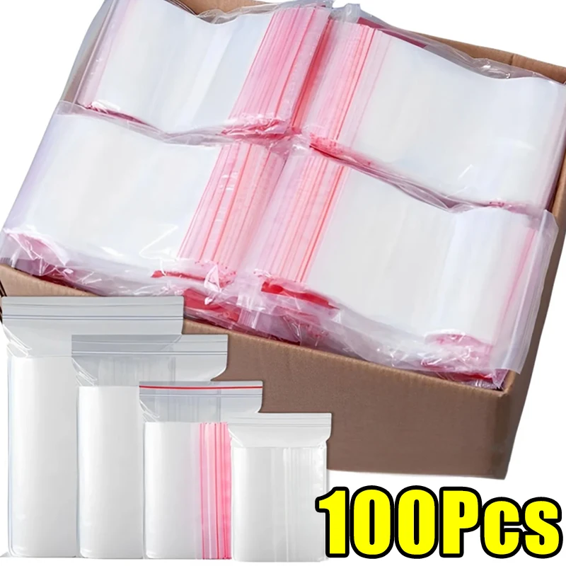 100PCS Multi Size Thick Clear Zip Package Storage Bag Self Seal Plastic Reclosable Poly Bags Vacuum Fresh Pouch Universal