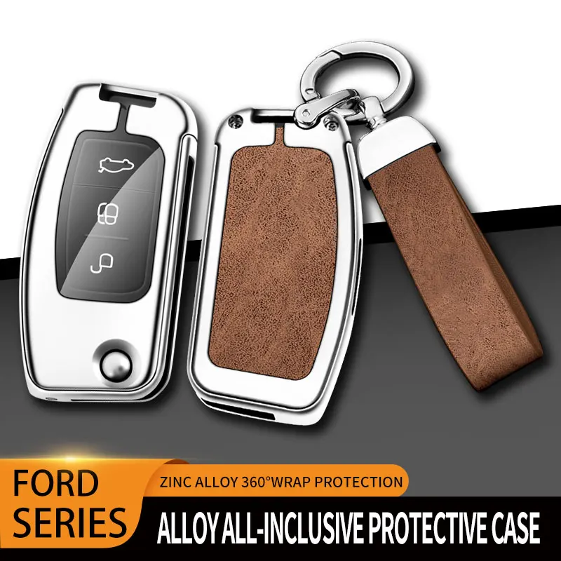Metal Leather Car Key Case For Ford Focus 2 3 Ecosport C-Max S-Max Ka Mondeo Kuga Galaxy Fiesta Key Chain Accessories