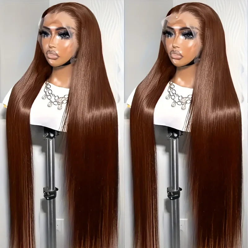 Brown Straight Lace Front Wigs Human Hair 26 Inch Chocolate Brown Lace Front Wig Straight 13x4 HD Transparent Lace Frontal Wigs