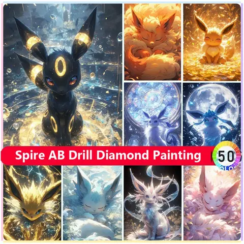 5D อนิเมะญี่ปุ่นโปเกมอน DIY AB ชุดภาพวาดเพชร2024ขายเสน่ห์ eevee ศิลปะปักลายงานปักครอสติชของขวัญการตกแต่งบ้าน