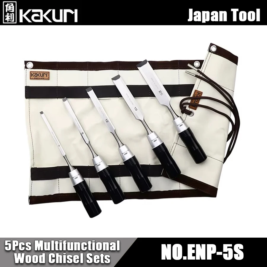 KAKURI 5Pcs Multifunctional Wood Chisel Sets with Storage Bag Woodworking Cutter Carving Chisel Kit Hand Tools ENP-5S