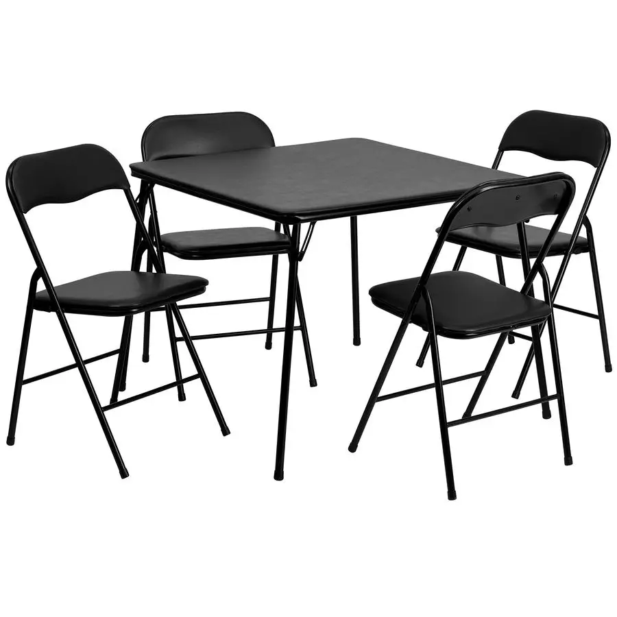 

5Piece Multipurpose Folding Card Table and Chairs Set for 4 Players, Padded Top Portable Square Folding Table and C Customizable