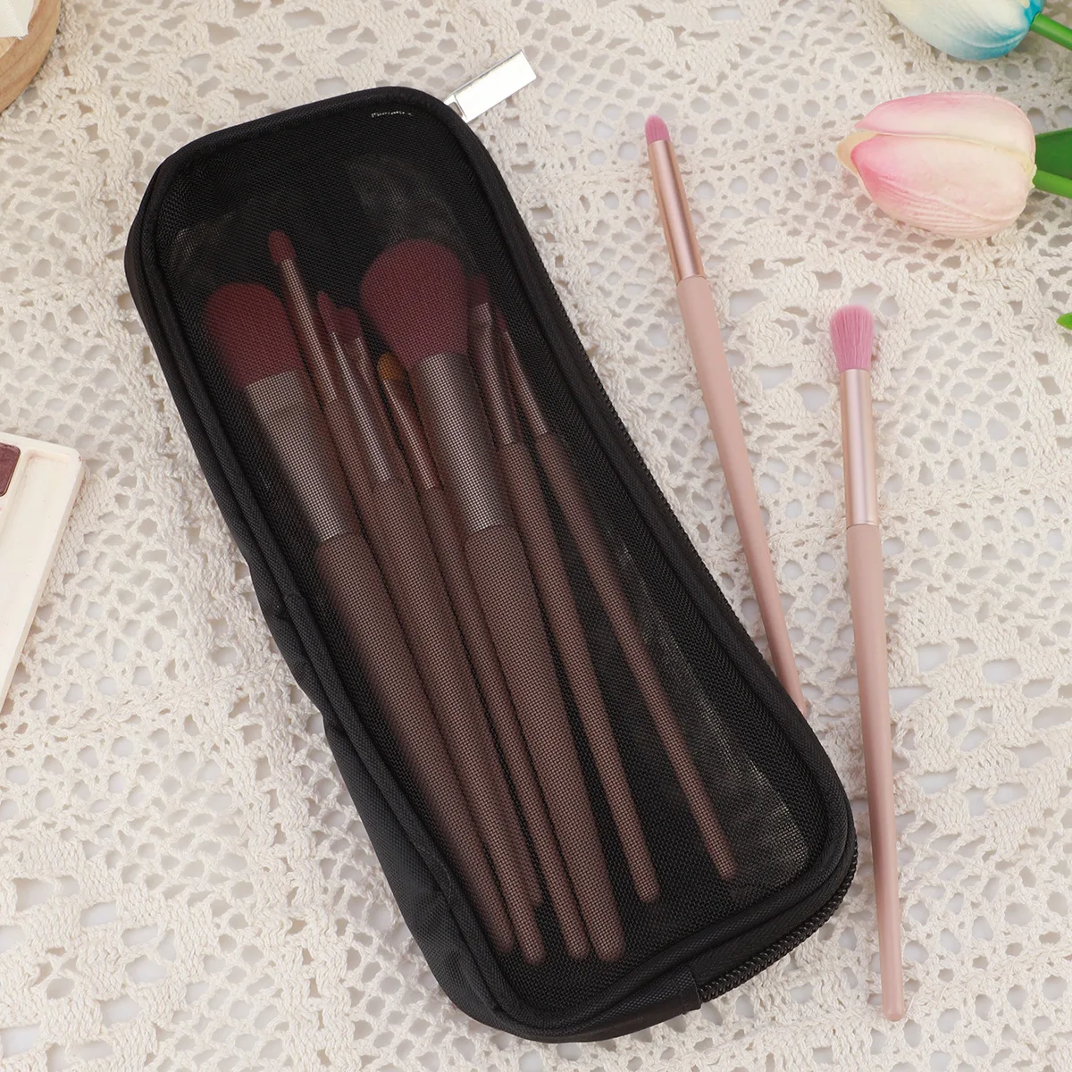 Makeup Brush Travel Case Cosmetic Toiletry Bag Organizer for Men Women Beauty Tools Mesh Dopp Kit Pouch Wash Storage Accessories