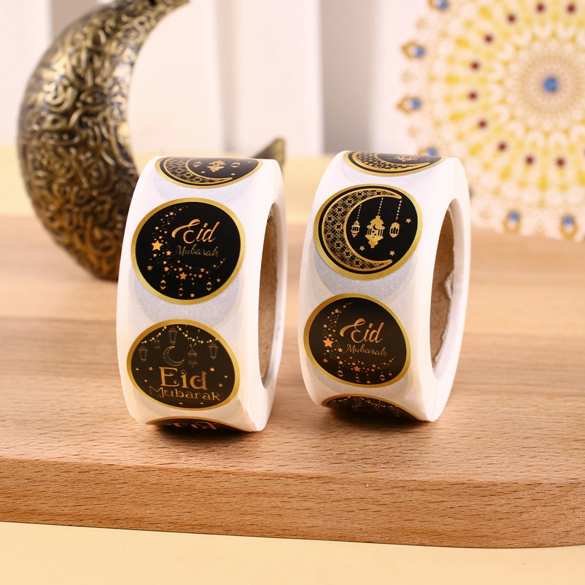 500pcs Eid Mubarak Stickers Black Gold Labels for Home 2025 Ramadan Kareem Islam Muslim Party Eid Al Adha Gifts Ramadan Mubarak