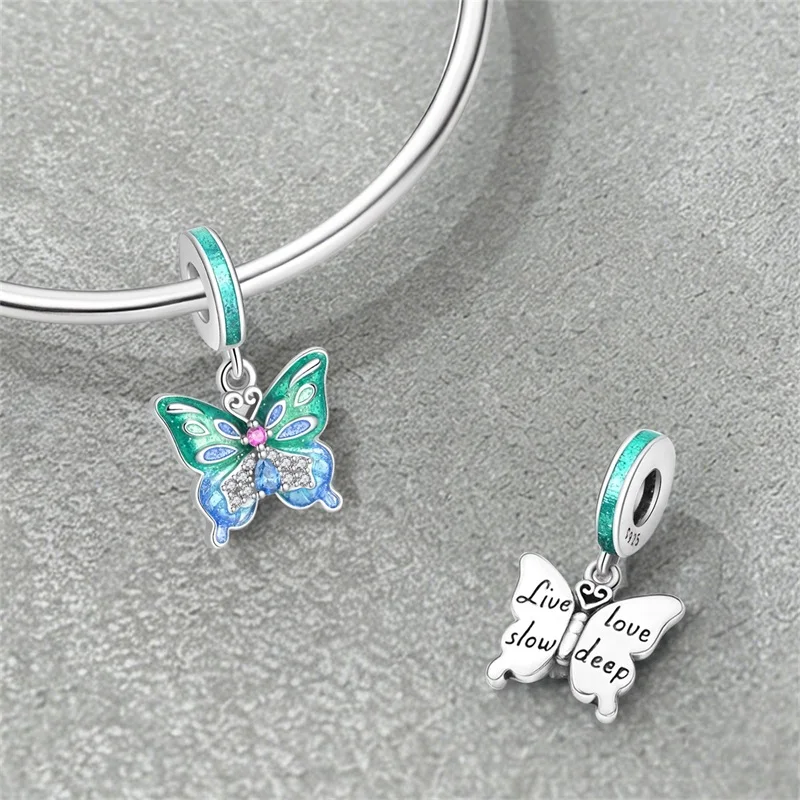 

New 925 Sterling Silver Quiet Butterfly Charm Pendant Fit 3mm Original Bracelet DIY Women Exquisite Anniversary Jewelry Gifts
