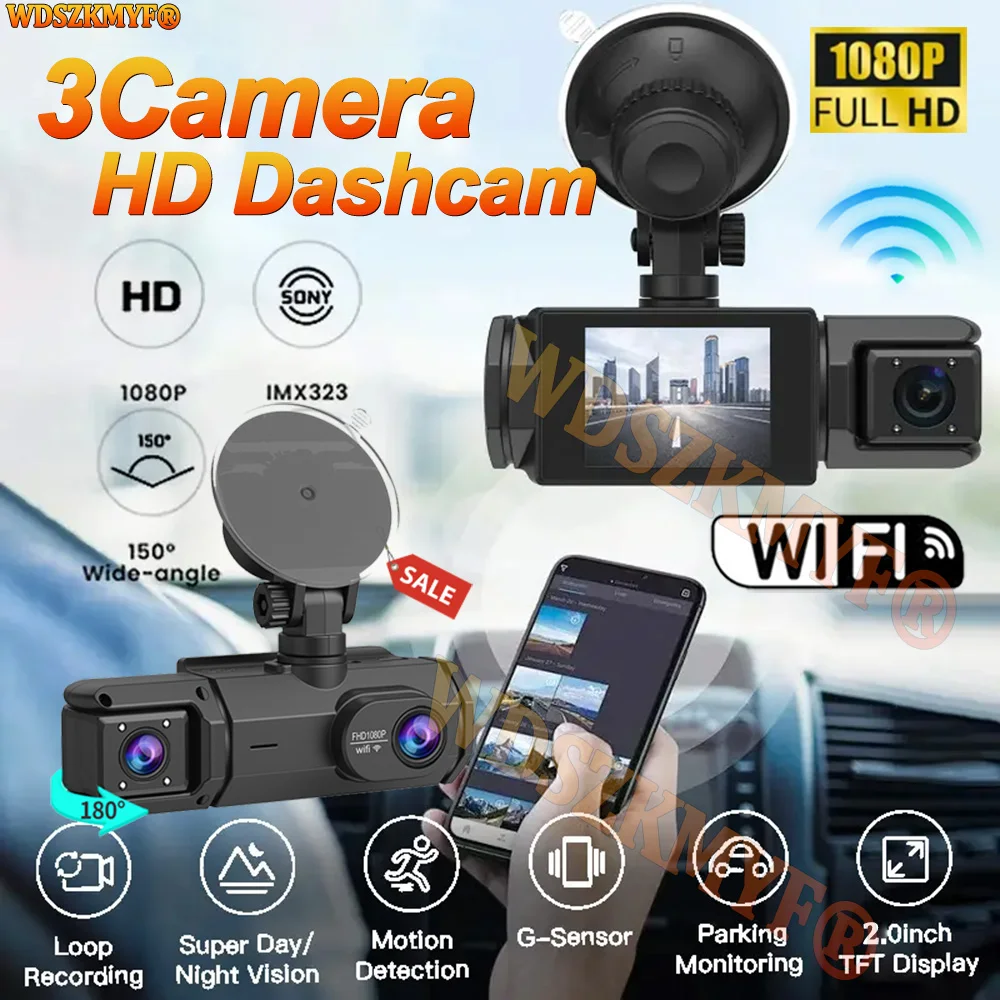 2/3 canais wifi app 1080p traço cam para carros gravador de vídeo opções visão noturna câmera de visão traseira para veículo acessórios do carro camera para automóveis，camera carro veicular gravação，câmera veicular aut