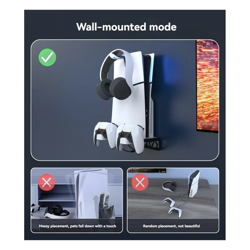 

SQPP-For PS5 Wall Mount Charging Station With Headset Holder Wall Charger Stand For PS5 & PS5 Slim, Disc & Digital