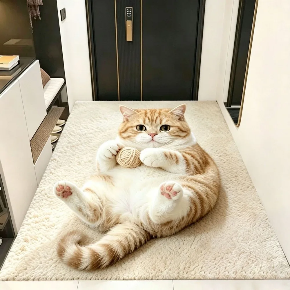 Soft 2D Cat Area Rug Pashmina Non-Slip Home Decor Carpet Anti-fouling Easy to Clean Cartoon Carpet Bedrooms