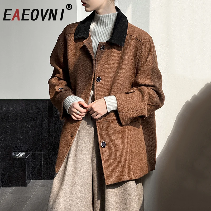 

EAEOVNI Vintage Wool Lapel Jacket For Women Fashion Button Long Sleeve Office Lady Coat Fashion 2026 New Clothing