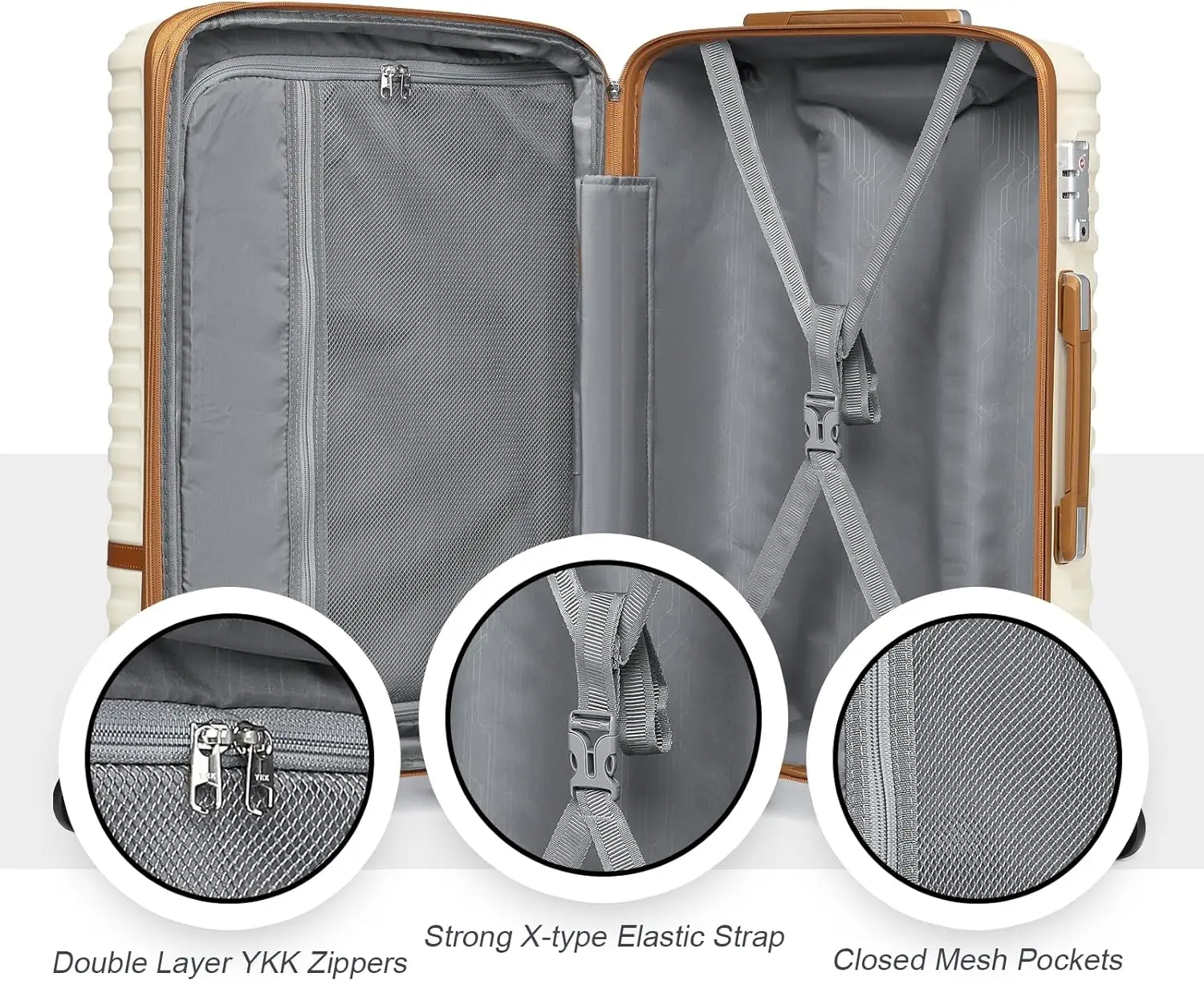 Hard Shell Bagagem Set com Tsa Lock, Mala Expansível com Roda Spinner, Leve a Bagagem, Branco, 2 ", 3 Pcs