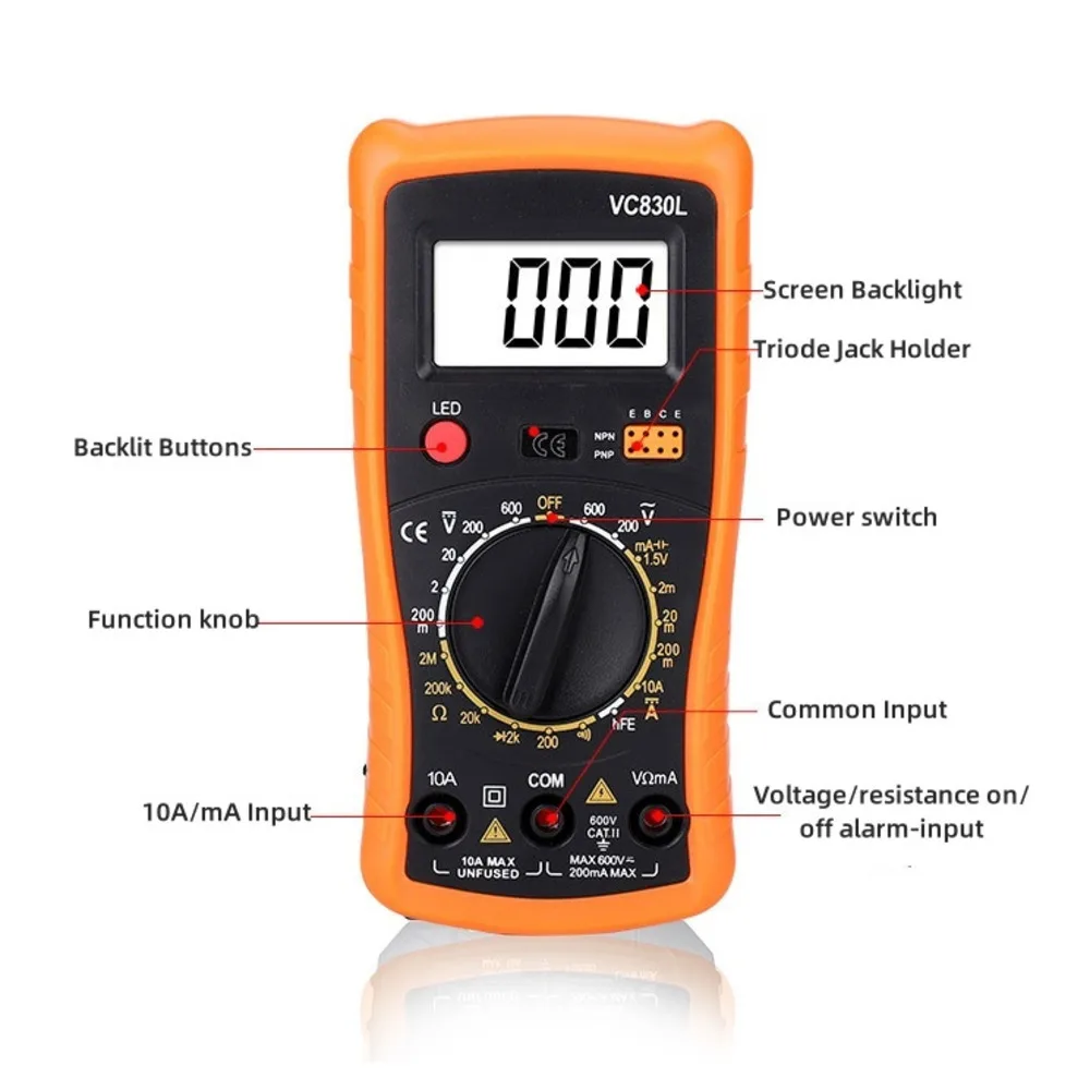 

VC830L Digital Multimeter Smart Voltmeter for AC/DC Voltage Current Resistance NCV Tester Portable Handheld Electrical Tester