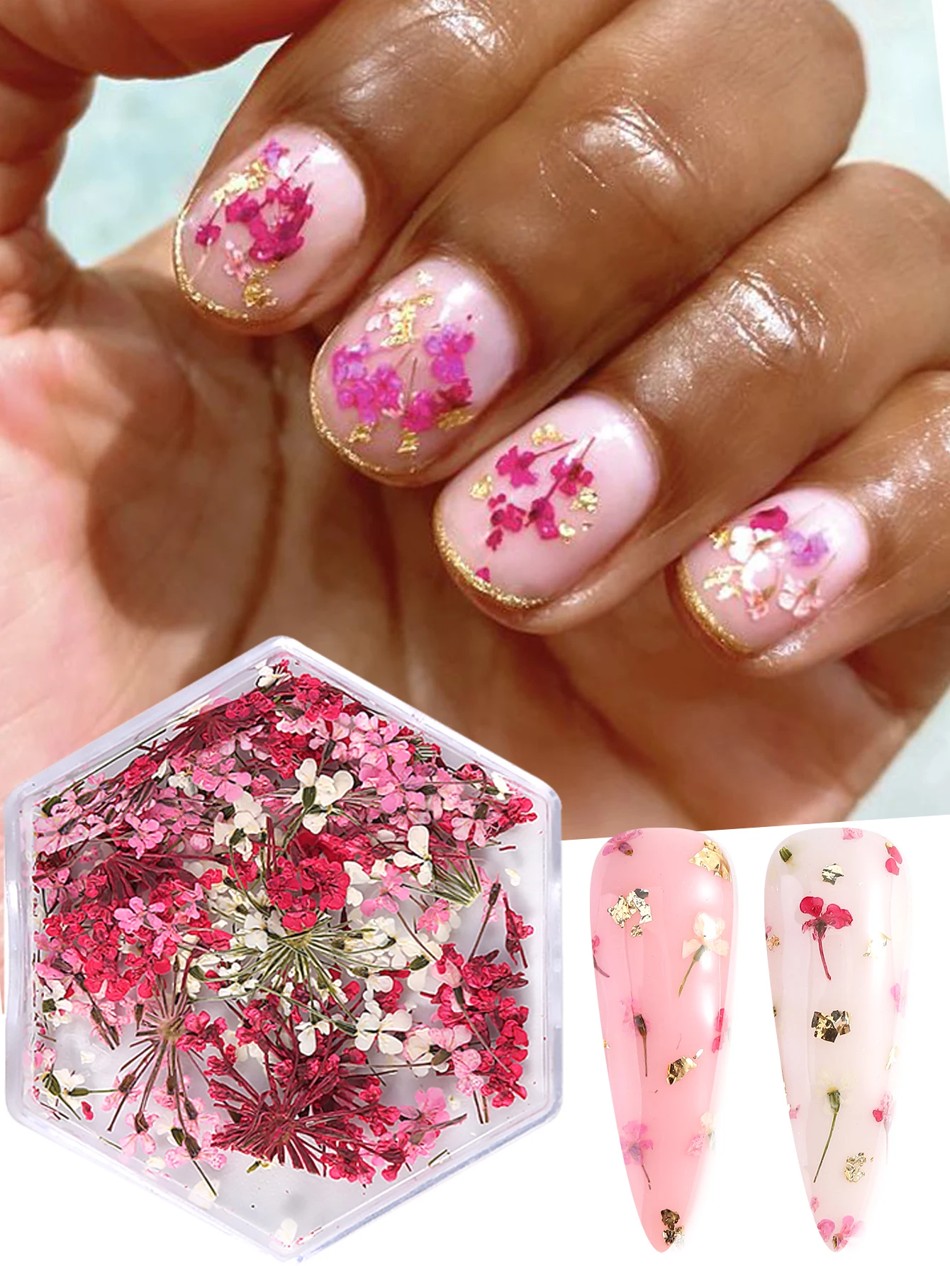 Gemischte Bunte Natürliche Blumen Nagelkunst-Charms Klein-Blau Gelb Rot Fünfblättrige Blume Natürliche Florale Maniküre-Accessoires
