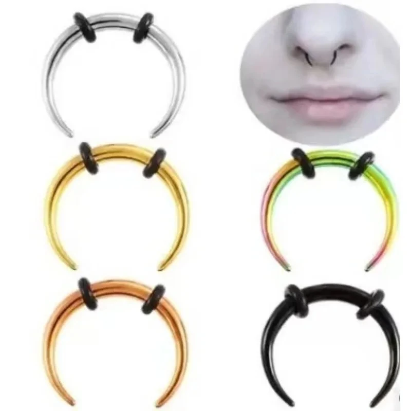 2Pcs 316L Stainless Steel Horn Nose Septum Hoop Rings Septum Piercing Jewelry Horseshoe Nose Ear Taper Piercing Jewelry