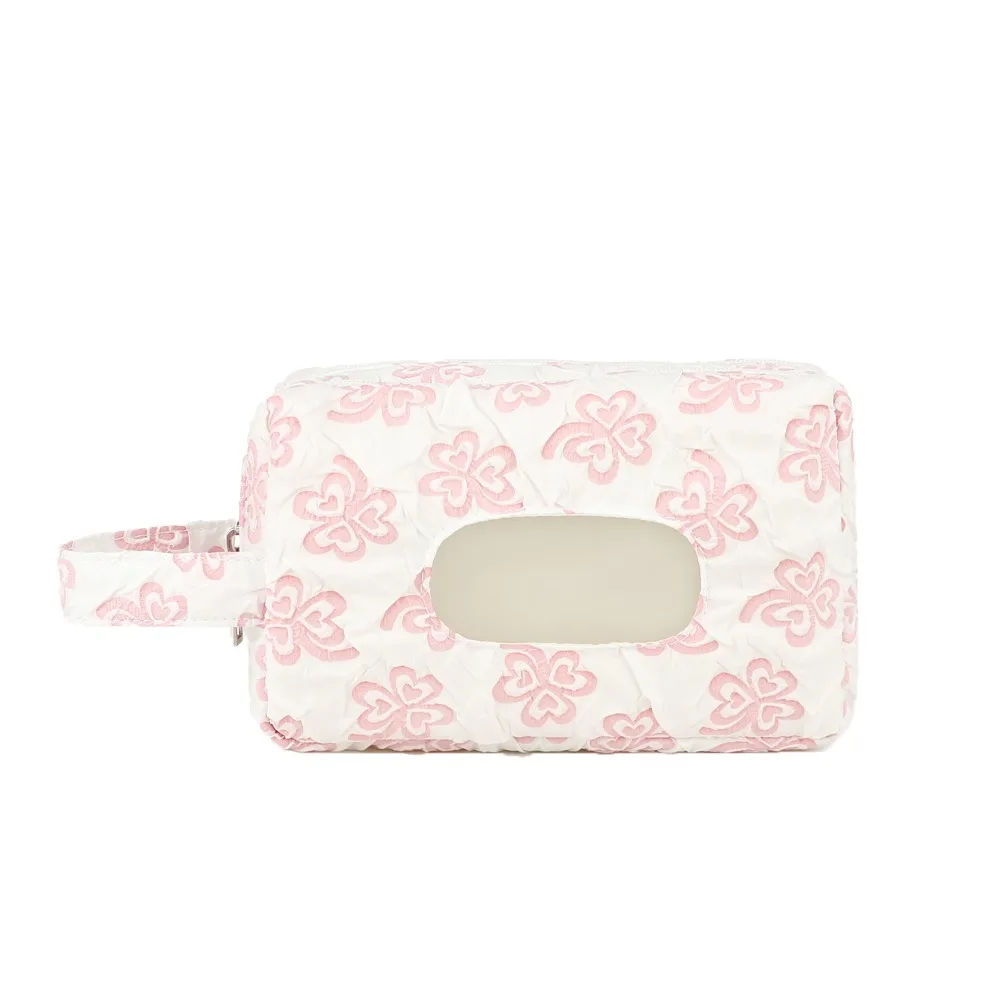 2-in-1 Baby Diapers Storage Pouch Flower Pattern Wide Opening Baby Toiletry Organizers with Handle Portable Diaper Holder