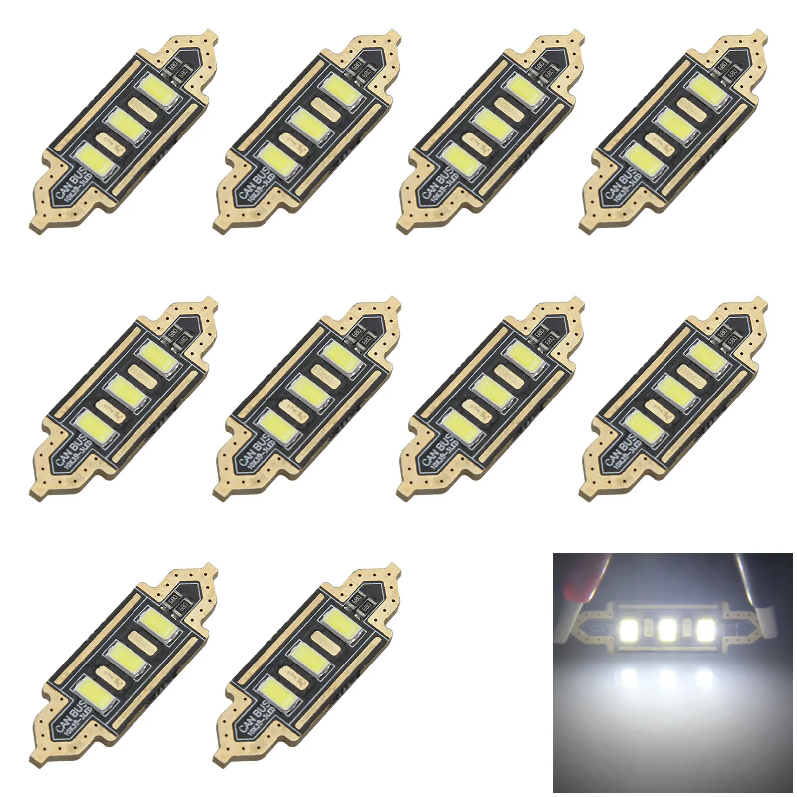 

10x White Car 39MM Festoon Light Dome Blub Error Free 3 5730 SMD LED 1.5" Z2971