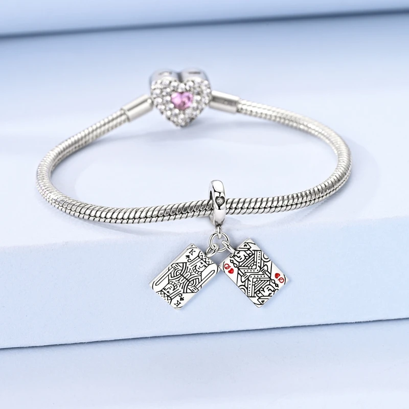 

Poker Spades K and Hearts Q Beads Charms Pendants Fit 925 Silver Original Bracelet Fine DIY Birthday Jewelry Exquisite Gifts