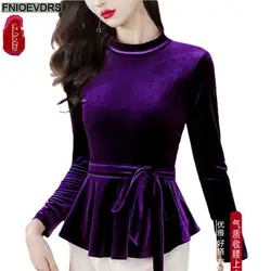 Office Shirts New Design Women 2024 Autumn Spring Work Lady Black Purple Velvet Lace-Up Bow Tops Long Sleeve Basic Shirt