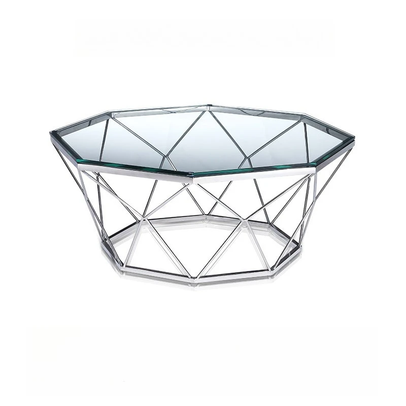 

2025 new Italian minimalist stainless steel round coffee table living room tempered glass light luxury high-end designer model