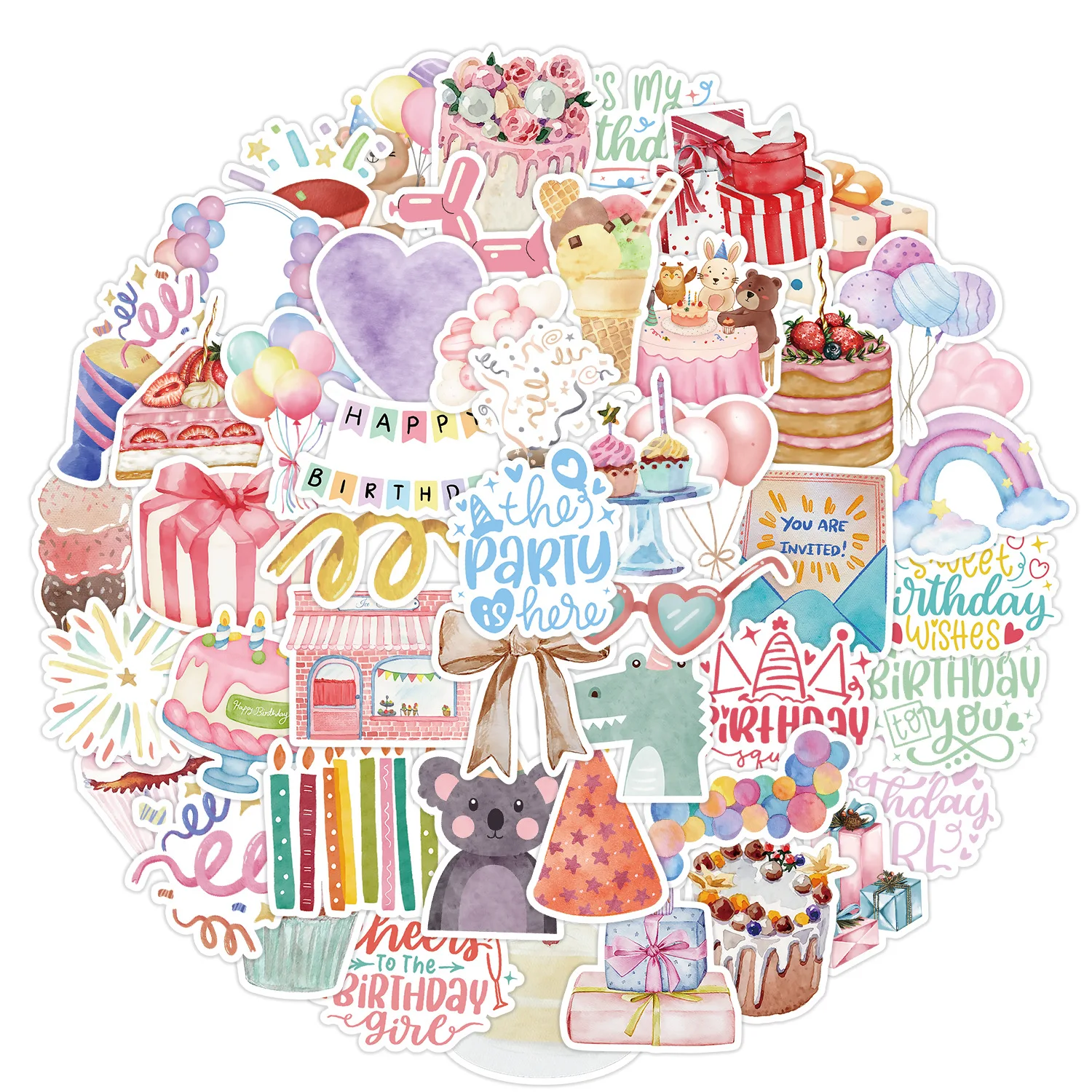 

50pcs Cute Style Birthday Coming Soon Graffiti Water Cup Suitcase Decoration Children’s Stickers