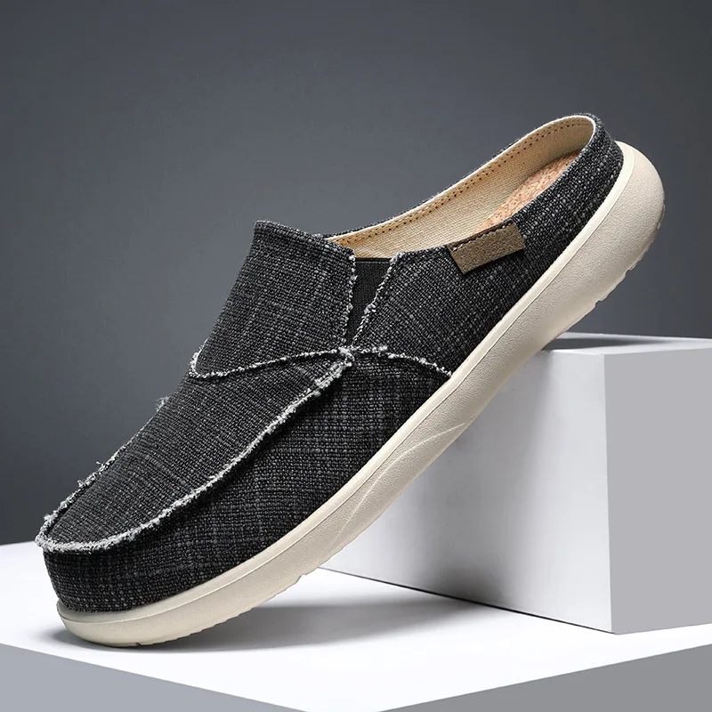 

Casual Slip on Mens Shoes Outdoor Walking Comfortable Canvas Slippers Trend Baotou Half Drag Slides Zapatillas Hombre