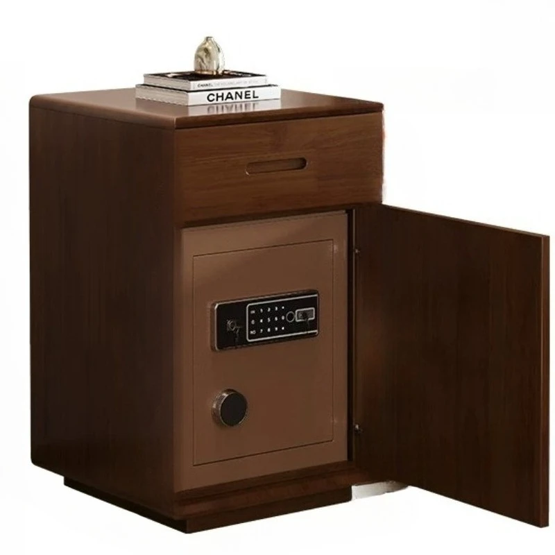 Solid wood bedside table, small bedroom home, multi-functional safe with password lock