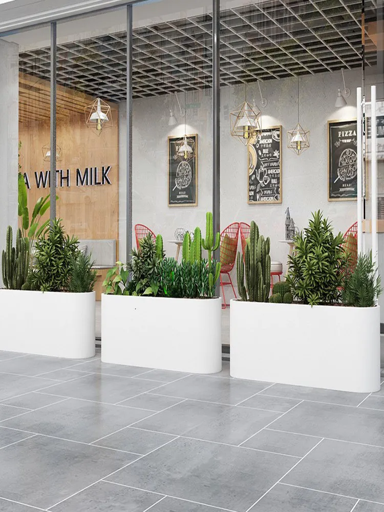 Iron flower boxes, outdoor commercial street storefront displays, sales office flower beds, real estate project flower troughs,