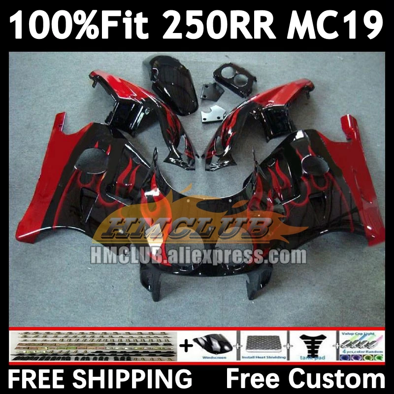 Injection Body For HONDA CBR 250RR 250R 250 RR CC 88 89 96No.23 CBR250 RR MC19 MC red flames 19 CBR250RR 1988 1989 OEM Fairing