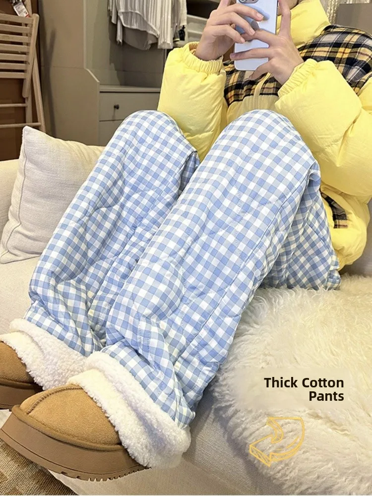 Thiened Fce Lamb Fur Cotton Pants Men's Winter Casual Long Trousers Windproof Warm below 40 Deees Cold Resistant Outdo...